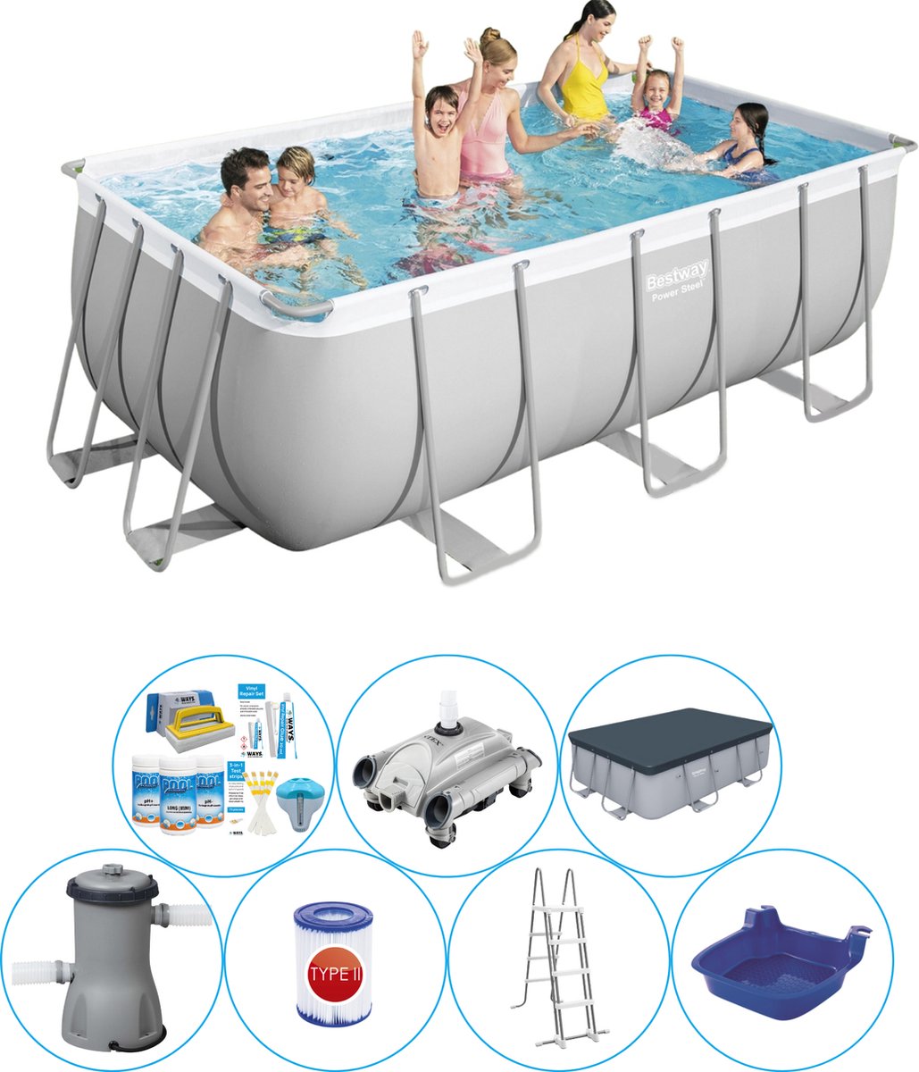 Power Steel Rechthoek 412x201x122 cm - Zwembad Pakket