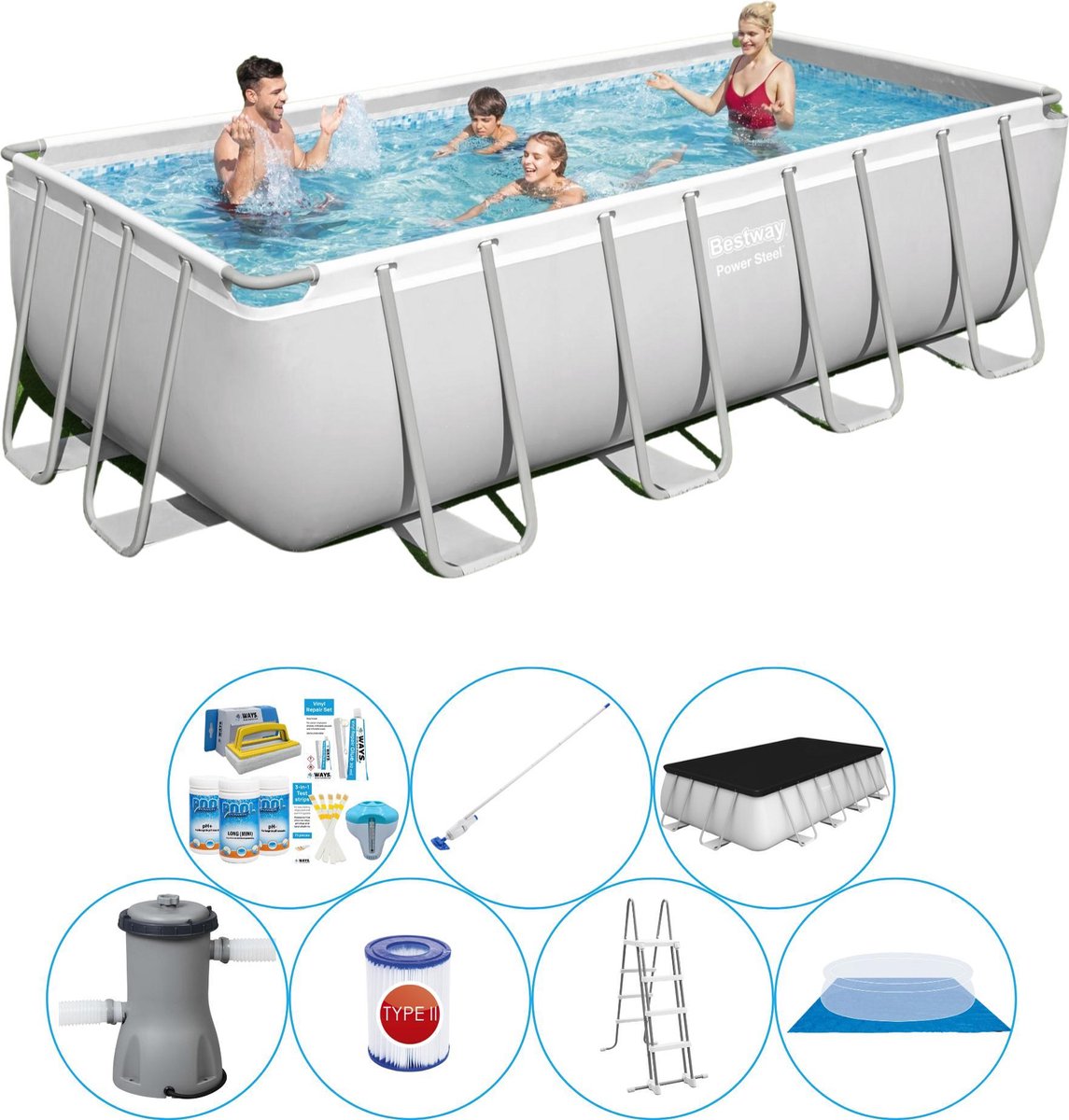 Power Steel Rechthoek 488x244x122 cm - Slimme Zwembad Deal