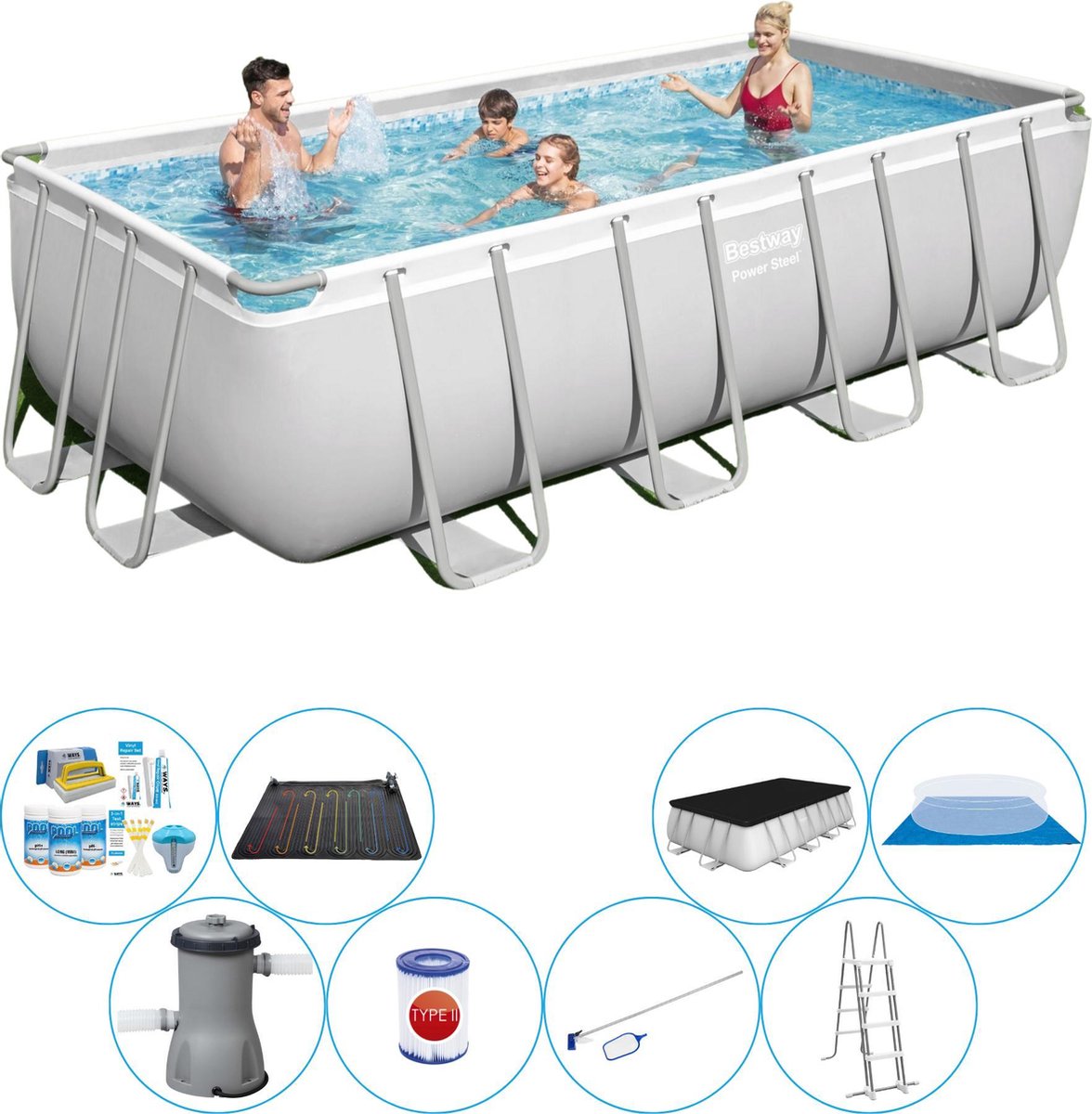 Power Steel Rechthoek 488x244x122 cm - Zwembad Comfort Pakket
