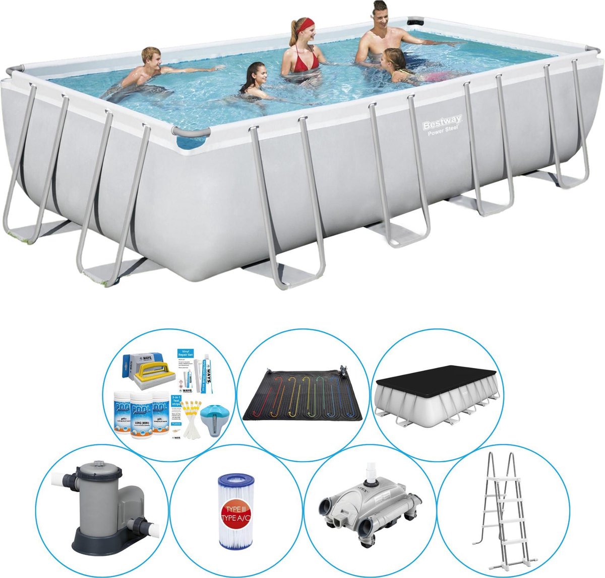 Power Steel Rechthoek 549x274x122 cm - Zwembad Bundel