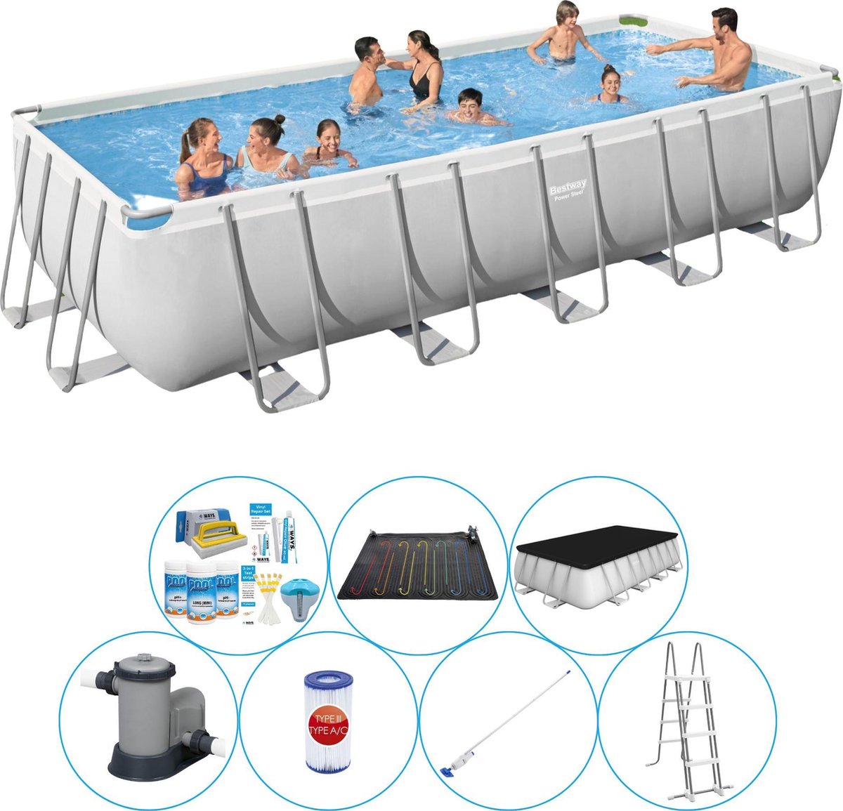 Power Steel Rechthoek 640x274x132 cm - Zwembad Inclusief Accessoires