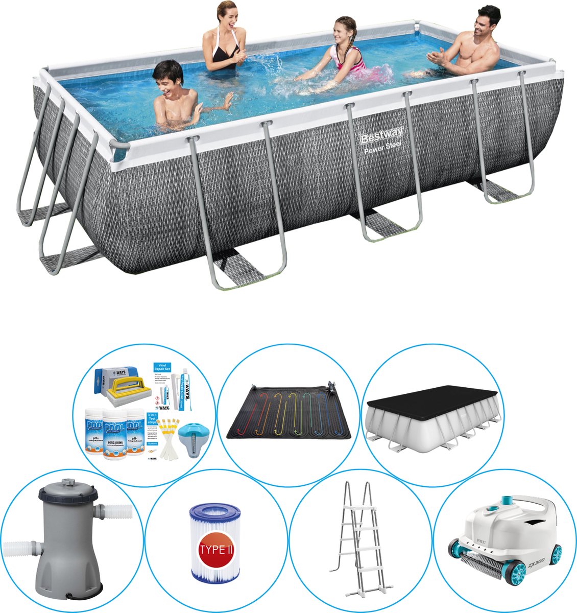 Power Steel Rechthoek Rattan 404x201x100 cm - Zwembad Met Accessoires