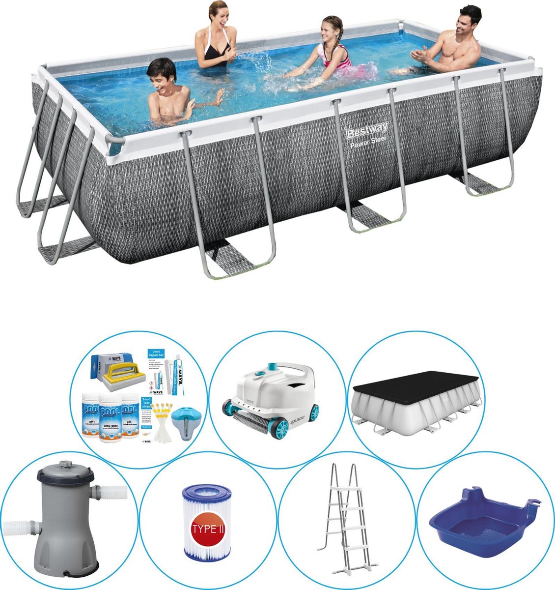 Power Steel Rechthoek Rattan 404x201x100 cm - Zwembad Super Deal