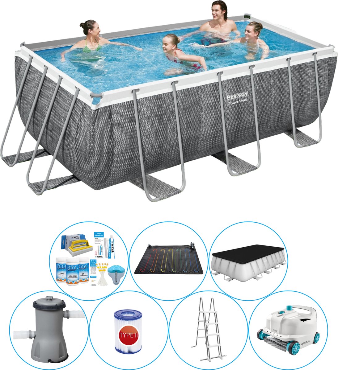 Power Steel Rechthoek Rattan 412x201x122 cm - Zwembad Met Accessoires