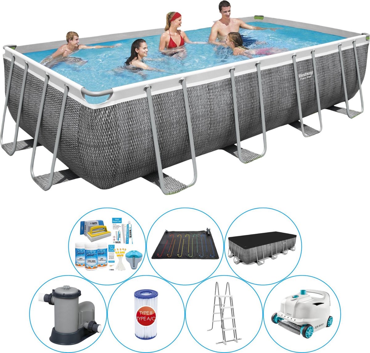 Power Steel Rechthoek Rattan 549x274x122 cm - Zwembad Met Accessoires