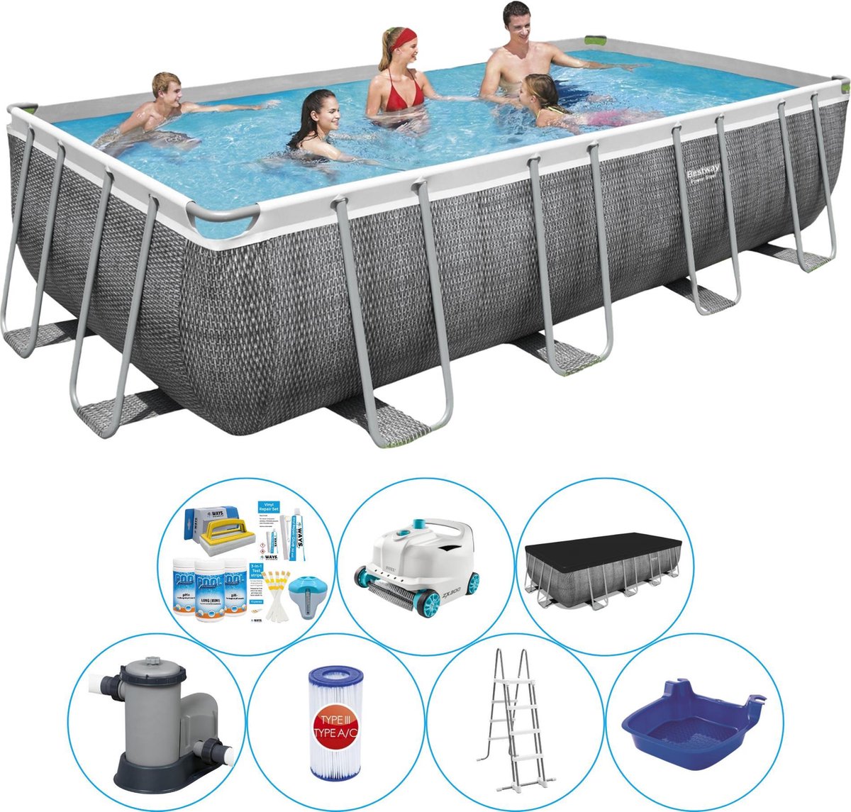 Power Steel Rechthoek Rattan 549x274x122 cm - Zwembad Super Deal