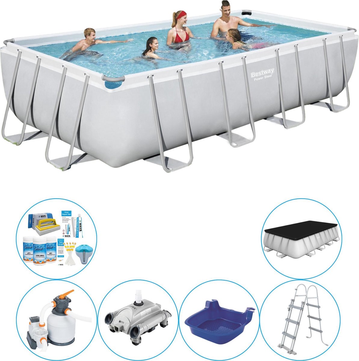 Power Steel Rechthoekig Zwembad - 549 x 274 x 122 cm - Grijs - Deluxe Pakket