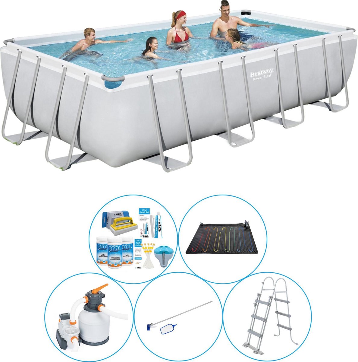 Power Steel Rechthoekig Zwembad - 549 x 274 x 122 cm - Grijs - Voordeelpakket