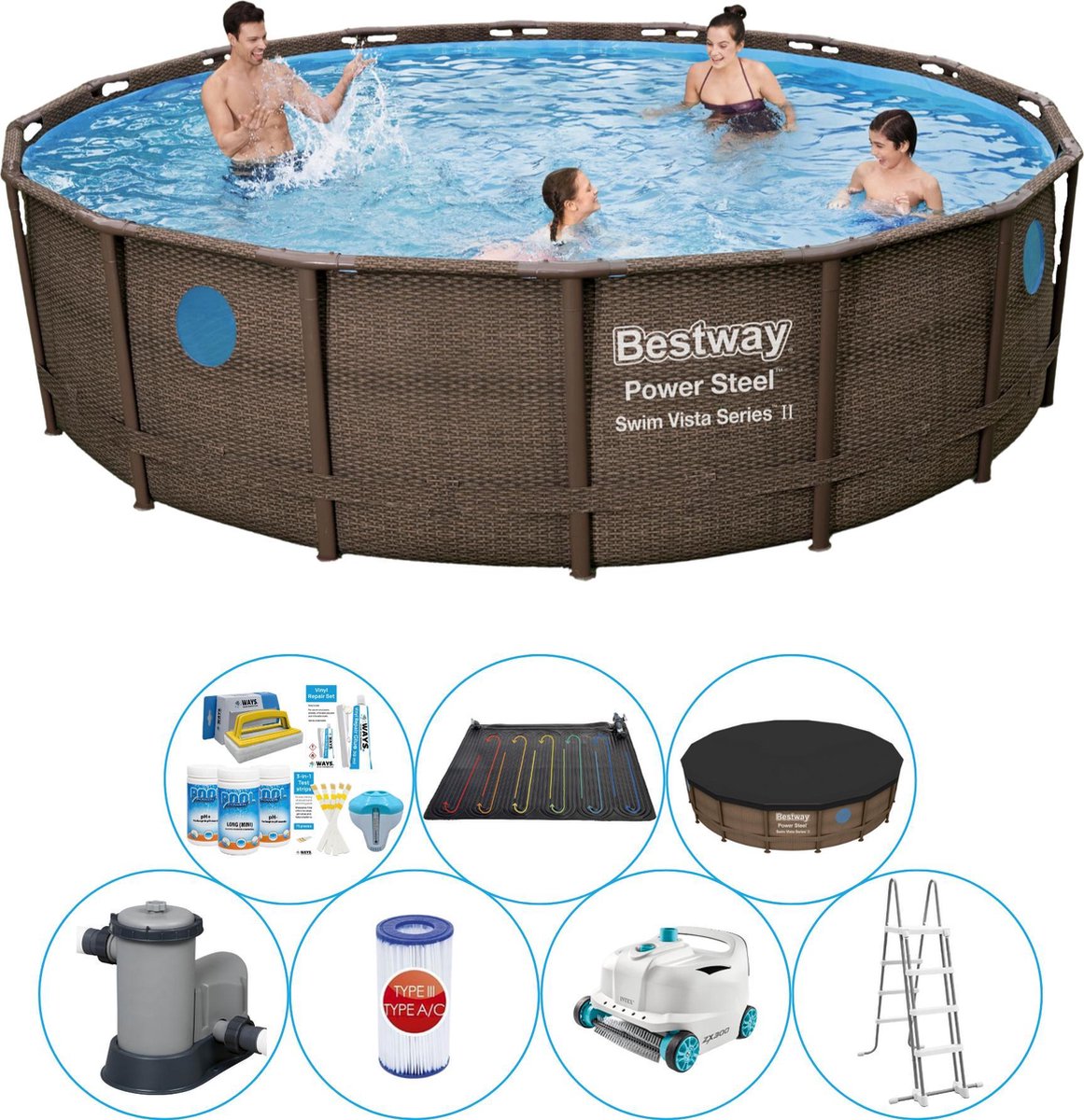 Power Steel Swim Vista ROND 488x122 cm - Zwembad Met Accessoires