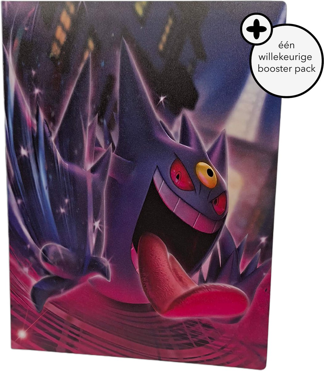 PowerUp Parts© - Gengar Pokémon Verzamelmap + 1 Booster Pack! - Geschikt voor 240 Pokémon Kaarten - Compact A5 Formaat - Durf jij deze Spookachtige Map te Gebruiken?