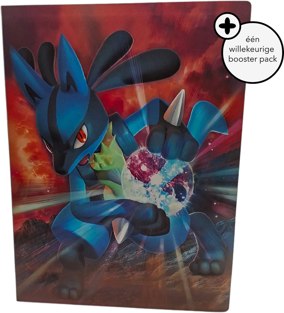 PowerUp Parts© - Lucario Pokémon Verzamelmap + 1 Booster Pack! - Geschikt voor 240 Pokémon Kaarten - Compact A5 Formaat - Bescherm je Kaarten met Kracht en Eer!