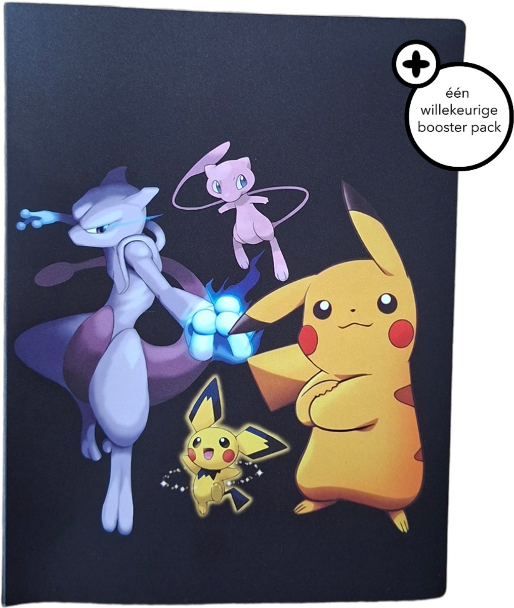 PowerUp Parts© - Pikachu Pokémon Verzamelmap + 1 Booster Pack! - Geschikt voor 240 Pokémon Kaarten - Compact A5 Formaat - Een Schokkend Leuke Map voor jouw Collectie!
