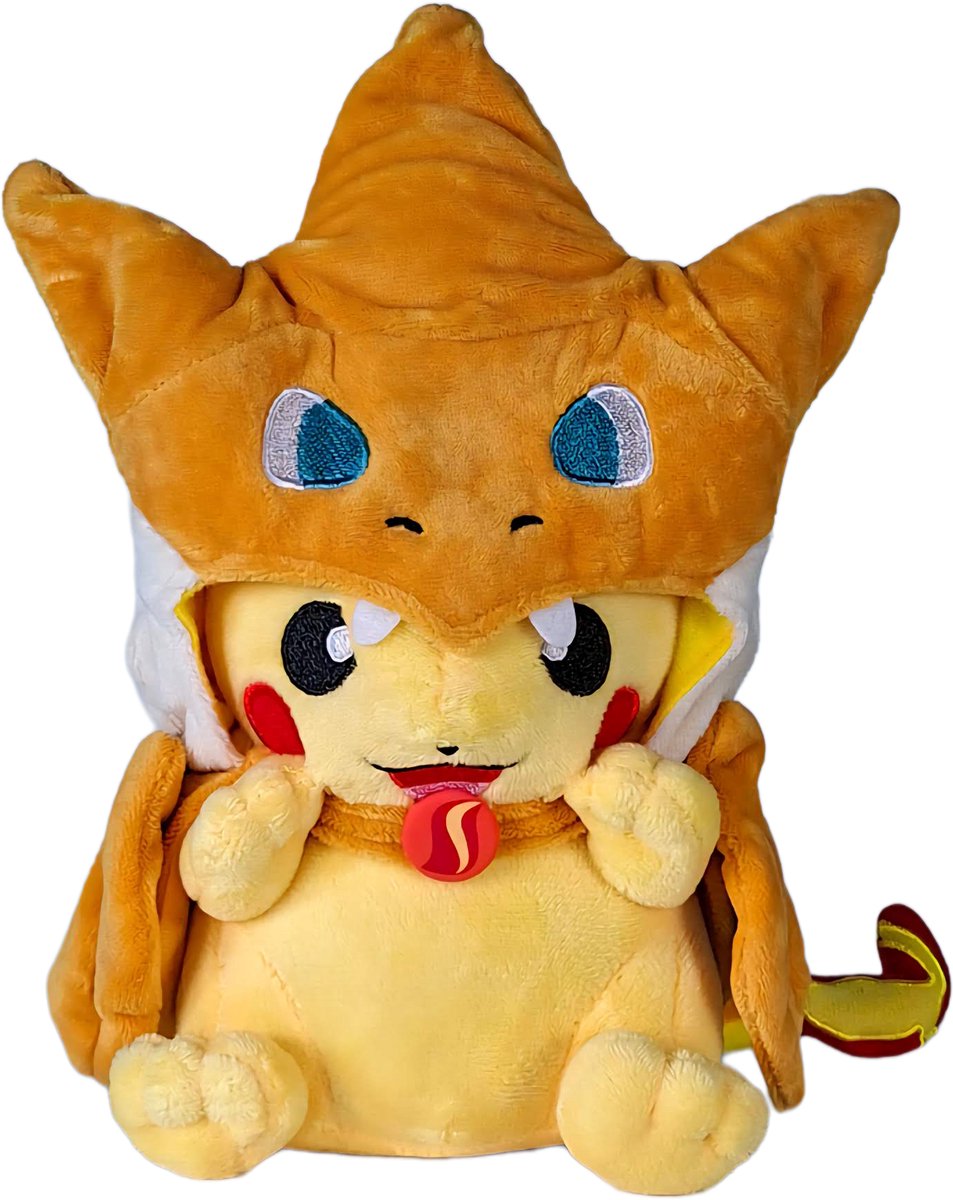 PowerUp Parts© - Pokémon - Pikachu Cosplay Knuffel - Pluche Knuffel - 20 cm - Pikachu verkleed als Charizard!