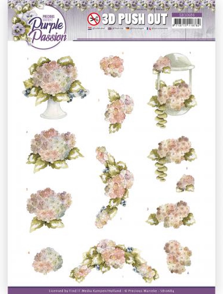 3D Push Out - Precious Marieke - Purple Passion - Pale Hydrangea
