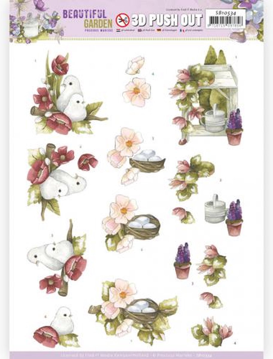 Pigeon Beautiful Garden 3D-Push-Out Sheet by Precious Marieke