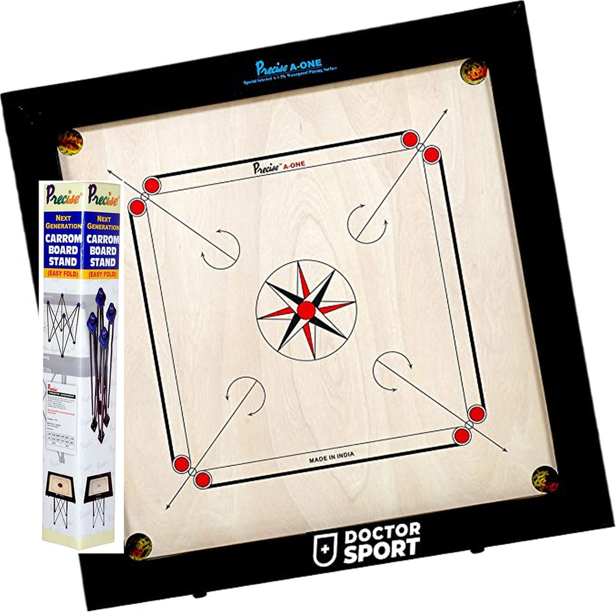 Ama-8 mm Speelveld - 12kgs. 74x74 cm - 82x82cm INDIA made Carrom spel - Origineel Toernooi - inkl.  Tafel met Tafel  Klasse en Geweldig