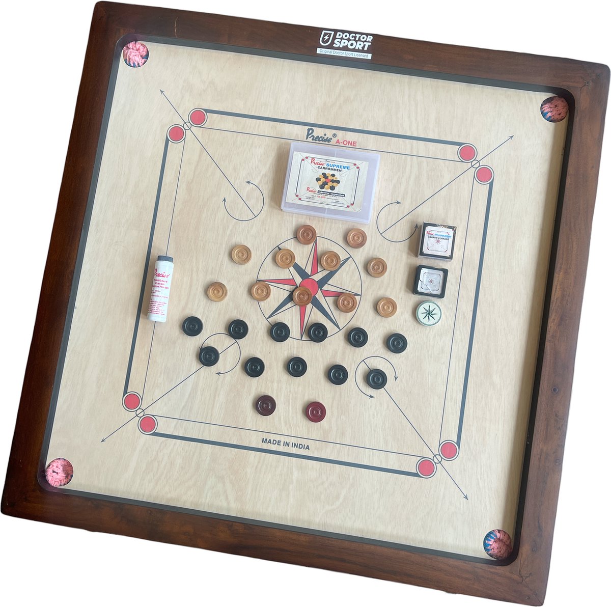 Ama-8 mm Walnoot - 12kgs. 74x74 cm - 82x82cm INDIA made Carrom spel - Origineel Toernooi