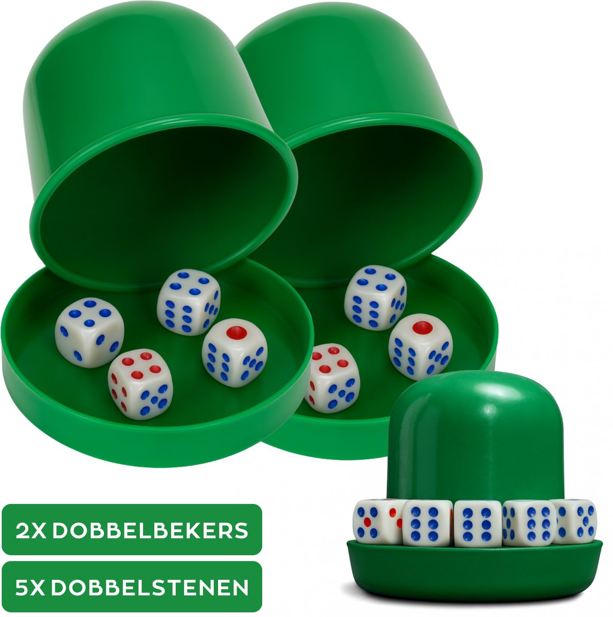 Dobbelbeker Set – 2 Bekers met 10 Dobbelstenen – Gezelschapsspel, Drankspel & Bar - Groen