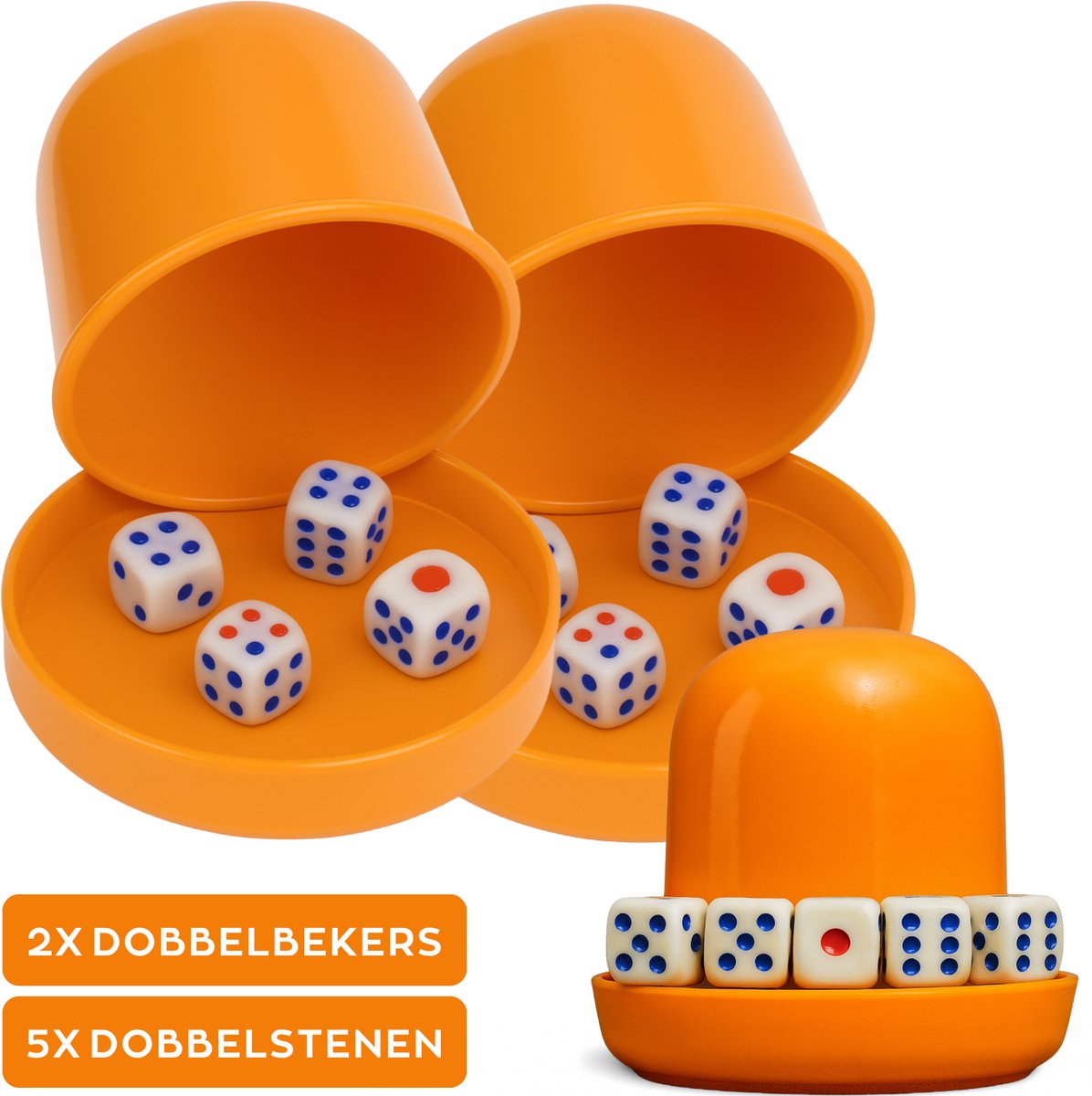 Dobbelbeker Set – 2 Bekers met 10 Dobbelstenen – Gezelschapsspel, Drankspel & Bar - Oranje