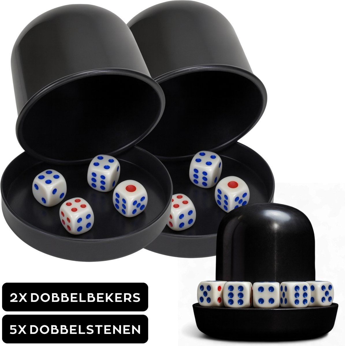 Dobbelbeker Set – 2 Bekers met 10 Dobbelstenen – Gezelschapsspel, Drankspel & Bar - Zwart