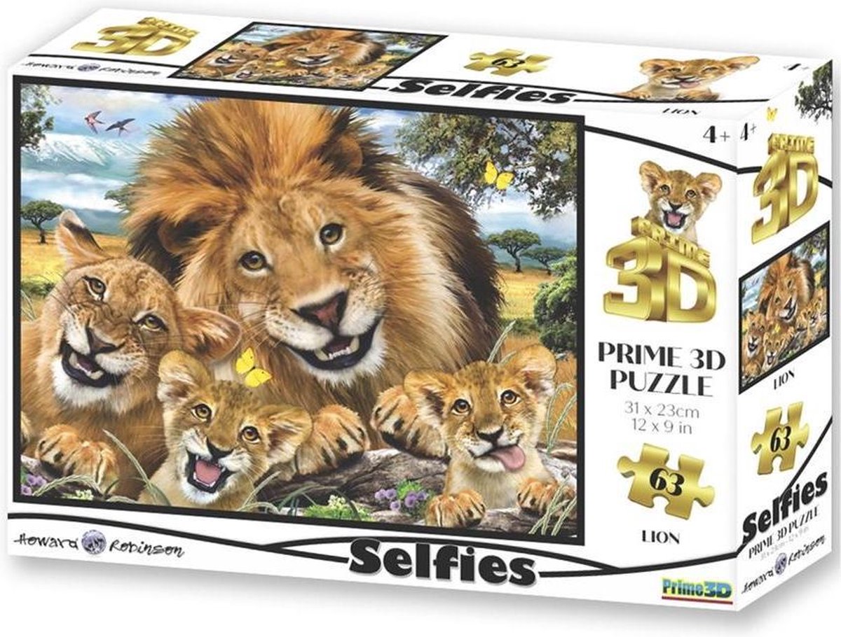 Prime 3d 3d-puzzel Selfie Leeuwen Karton 63-delig