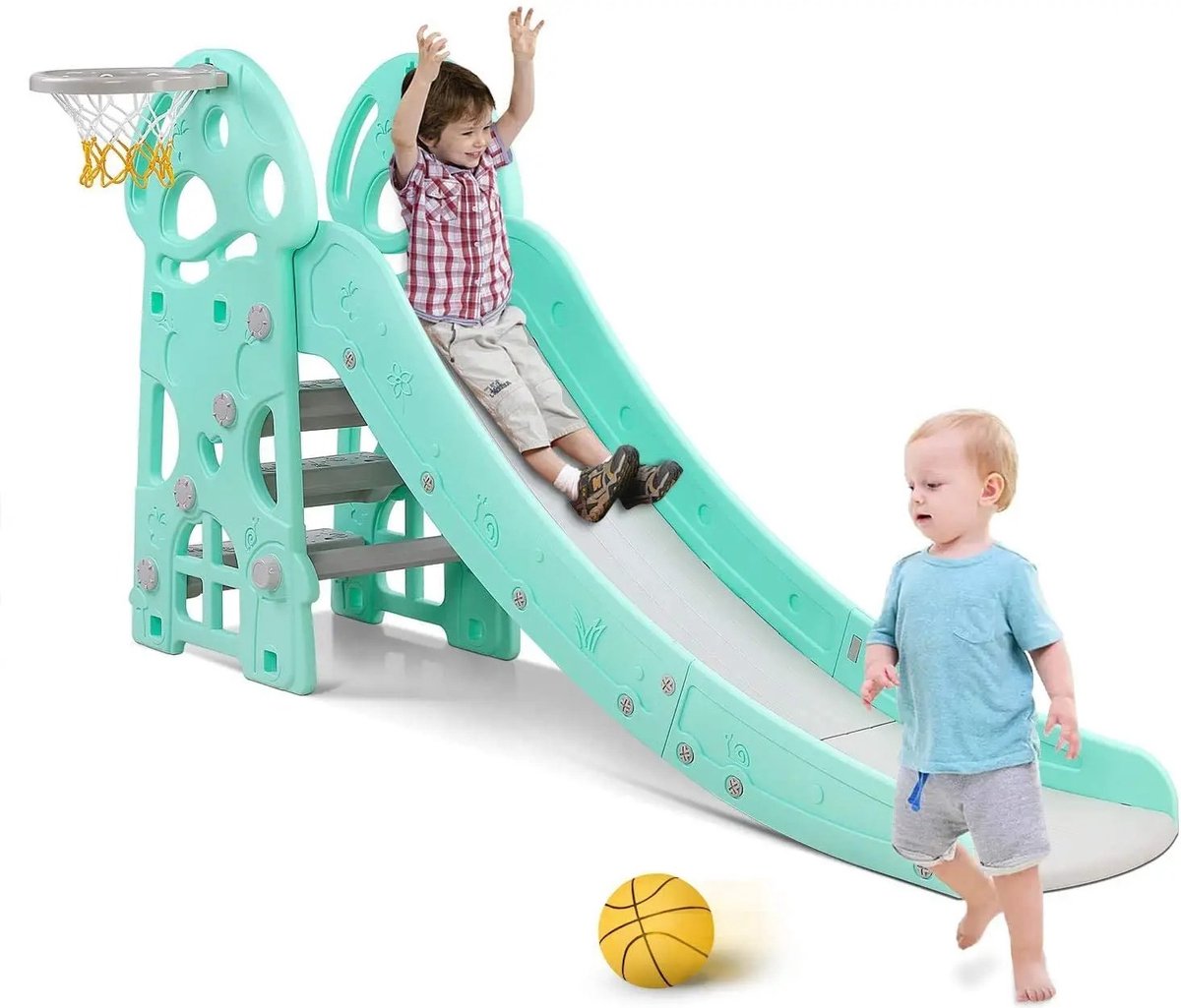 Primero - Glijbaan - gijbaan peuter - speeltoestel - speltoestel buiten - glijbaan binnen - glijbaan buiten - glijbaan met basketbalring - basketbal - peuter speelgoed - 2-in-1 toestel - 103x195cm