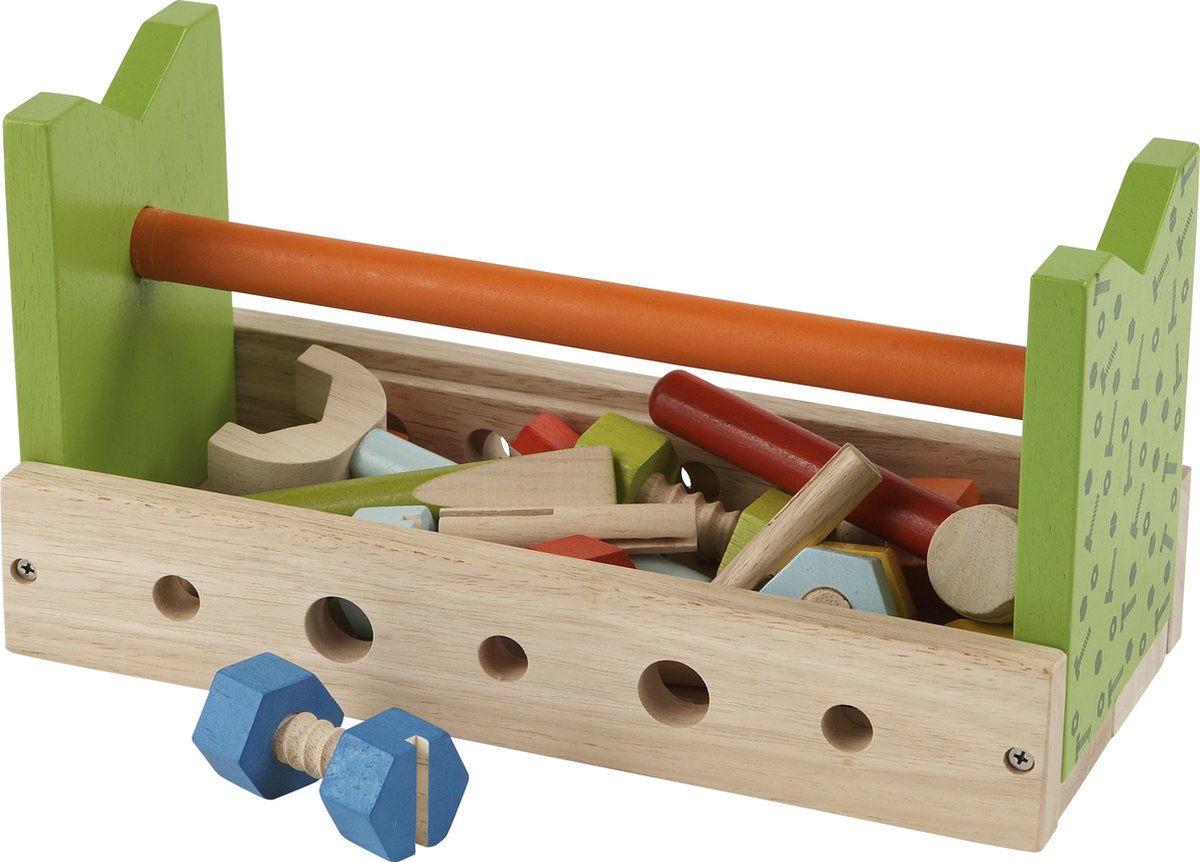   – Educatief Houtenspeelgoed – Gereedschapskist met gereedschap – Rubberhout - +24 maanden