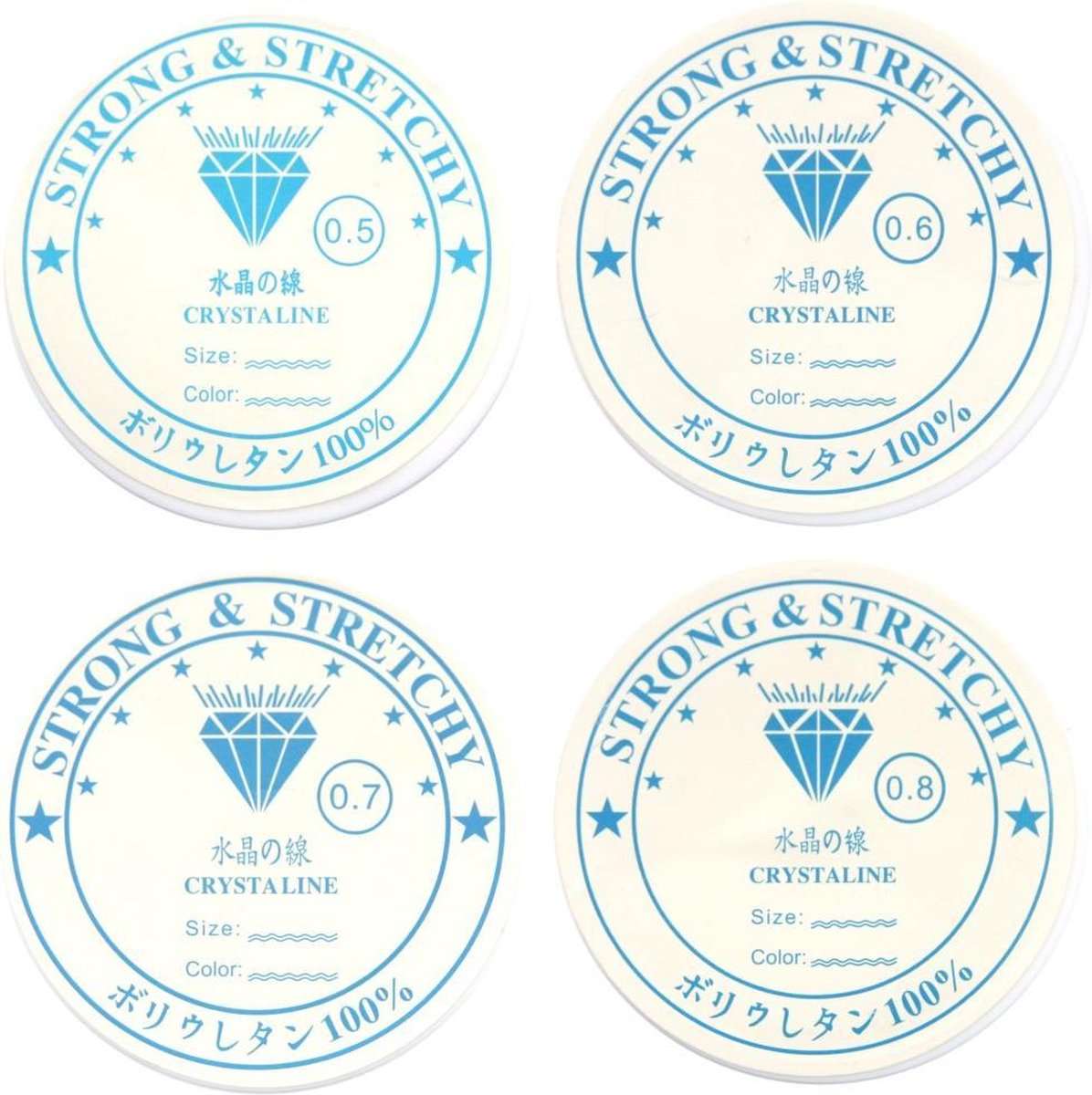 Elastisch transparant rijg draad elastiek van top kwaliteit om kralen te rijgen voor armbanden – Hobby draad – 0.5, 0.6, 0.7 en 0.8 mm – 4 rollen – 39 meter totaal – Sieraden maken voor kinderen en volwassenen