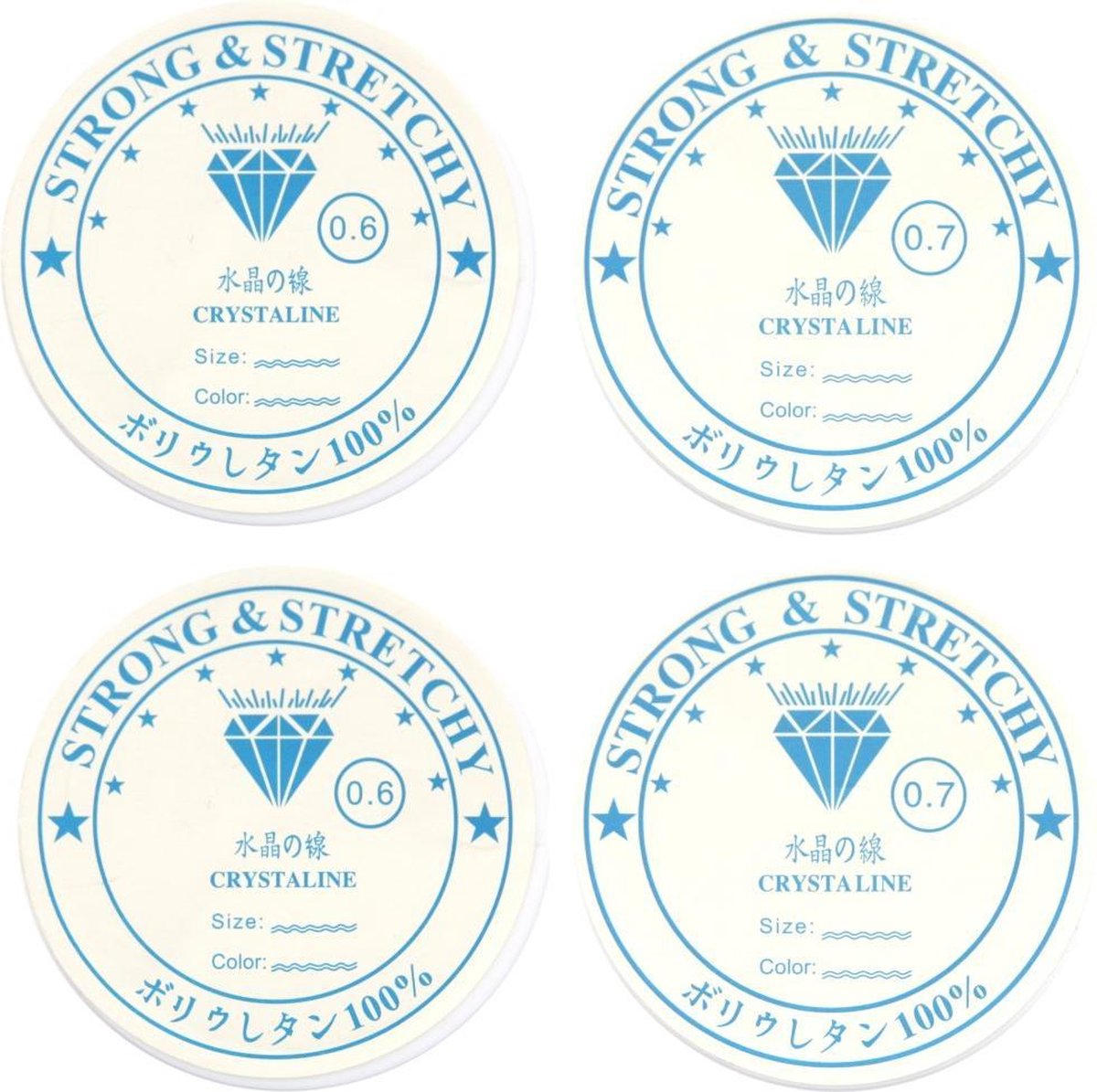 Elastisch transparant rijg draad elastiek van top kwaliteit om kralen te rijgen voor armbanden – Hobby draad – 2 x 0.6 en 2 x 0.7 mm – 4 rollen – 38 meter totaal – Sieraden maken voor kinderen en volwassenen