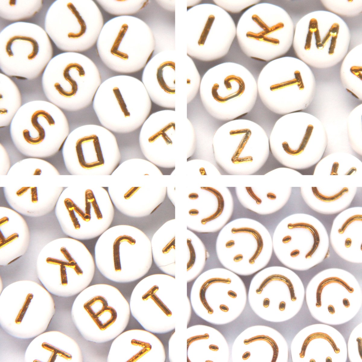 Letterkralen set – Alfabetkralen en Smileykralen :-) – Unieke mix 425 stuks – Wit/Goud – 7mm kraal – Zelf sieraden maken voor kinderen en volwassenen – DIY