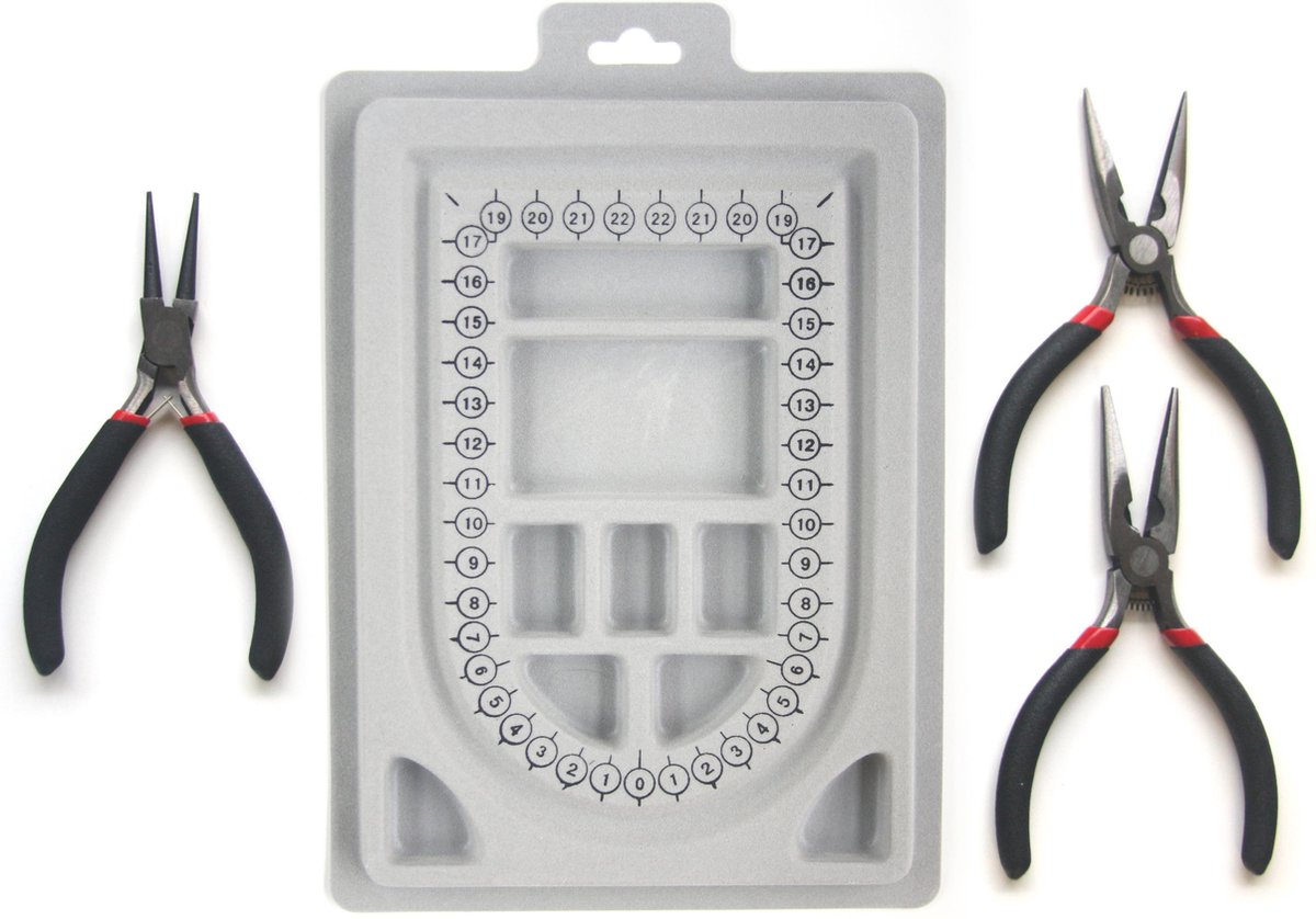 Rijgbord met 2 platbektangen en 1 rondbektang - Zelf sieraden maken voor kinderen en volwassenen – DIY