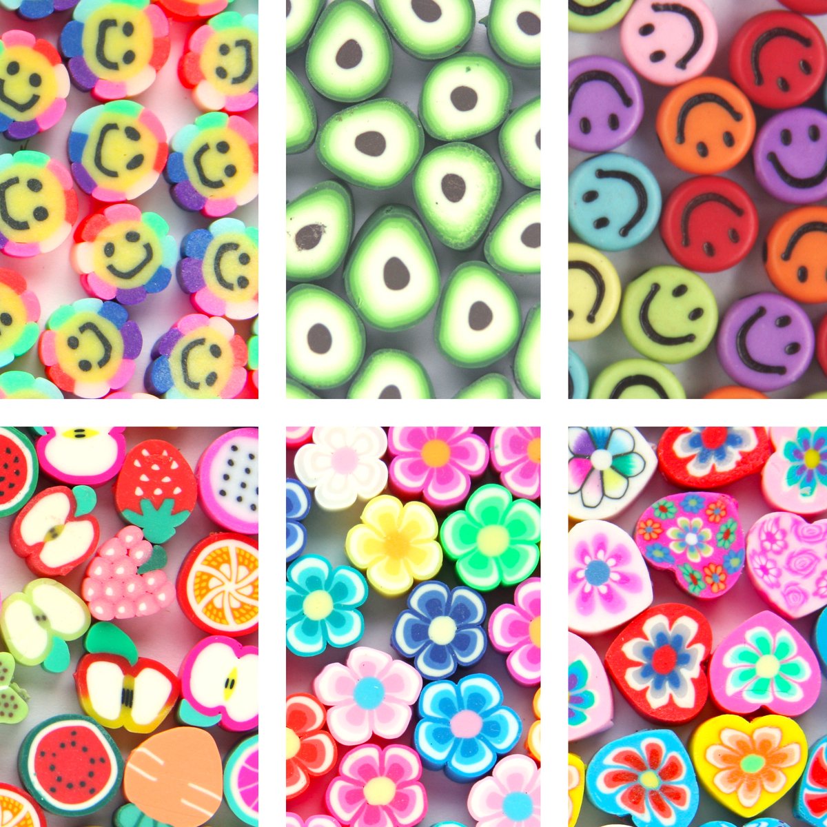 Smileys, Avocado’s, Fruit, Bloemetjes en Hartjesmix kralenset – Unieke mix 75 stuks – Regenboog kleuren – 7mm en 10mm kralen – Acryl en Polymeer klei - Zelf sieraden maken voor kinderen en volwassenen – DIY