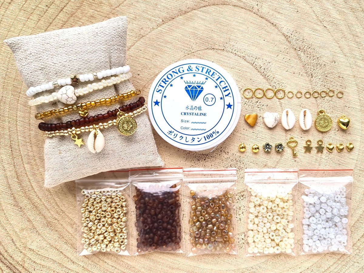 Zelf sieraden maken Kralen set DIY - Kinderen en volwassenen pakket - 4mm kraal - Goud, oker, bruin, ivoor