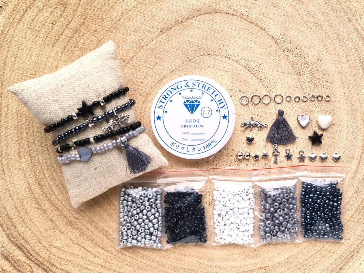 Zelf sieraden maken Kralen set DIY - Kinderen en volwassenen pakket - 4mm kraal - Zwart, grijs, matzilver