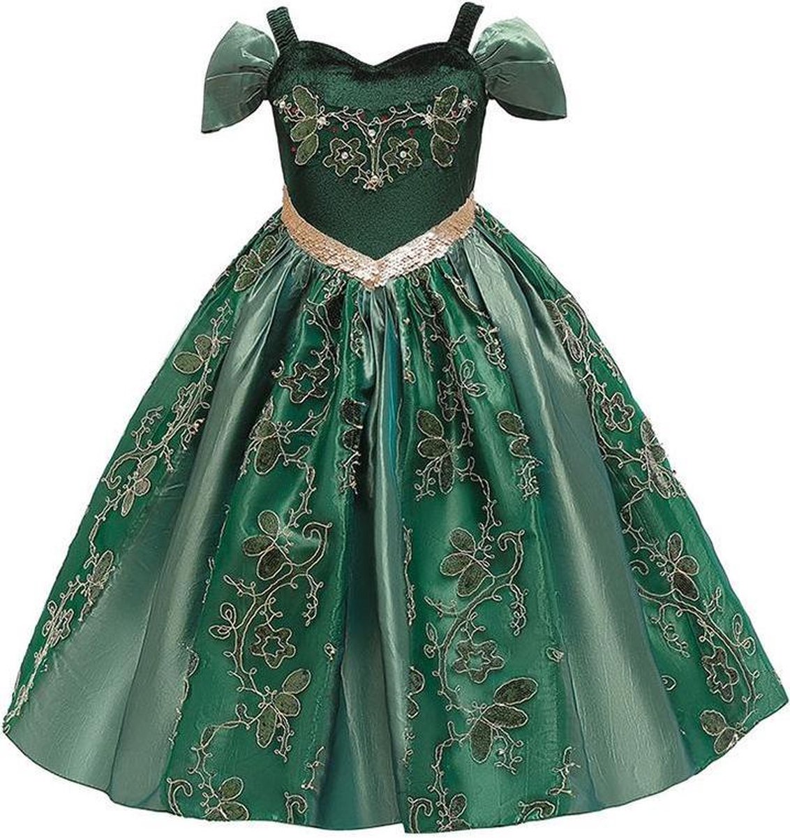 Prinses - Luxe Anna jurk - Frozen -  Prinsessenjurk - Verkleedkleding - Groen - Maat 98/104 (110) 2/3 jaar