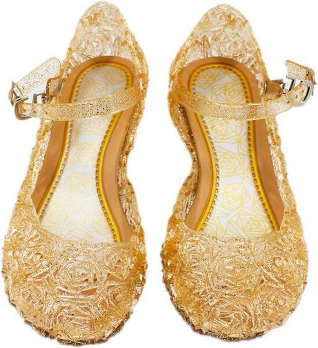 Prinsessen glitter schoenen met hak - Goud - Prinsessen - Verkleedschoenen - Frozen - Rapunzel - Doornroosje - Ariel - Assepoester -  Elsa - Anna - Jurk -  Maat 30 (valt als 28) Binnenzool: 18 cm