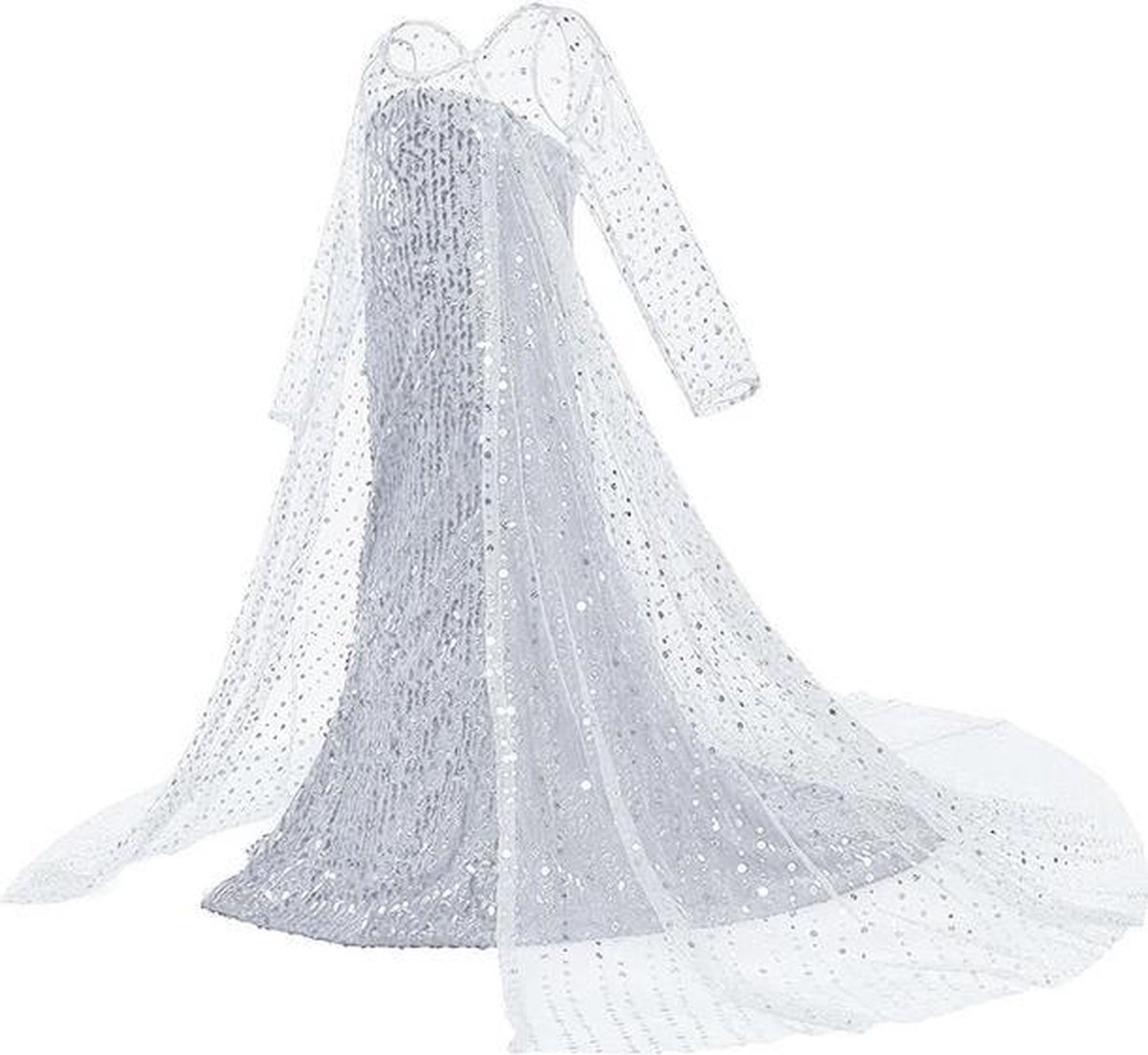 Frozen 2 Elsa pailletten jurk met sleep - 134/140 (140) 9-10 jaar - prinsessenjurk verkleedkleedje