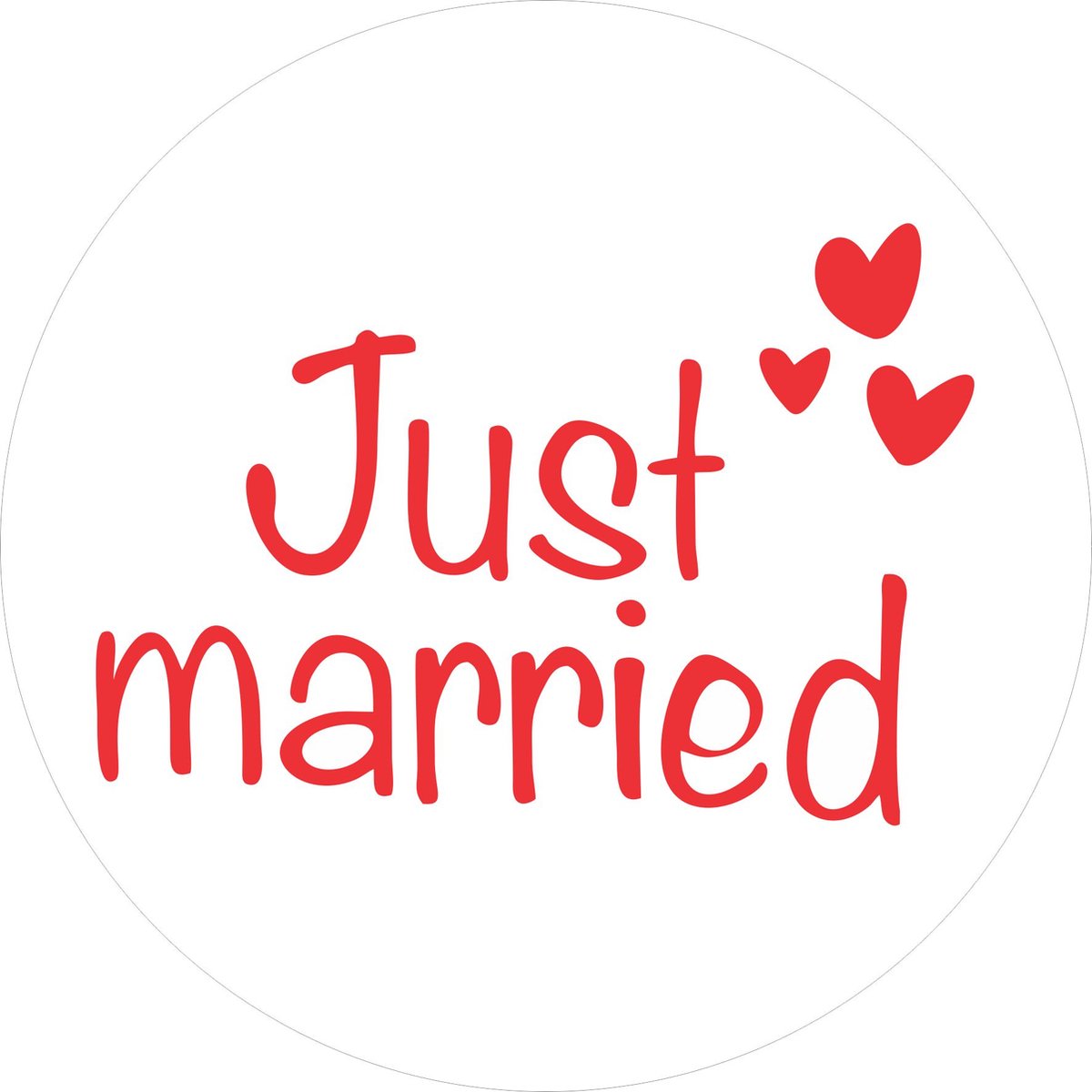 10 plastic stickers Just married ROOD / rond 5cm / deluxe polypropyleen