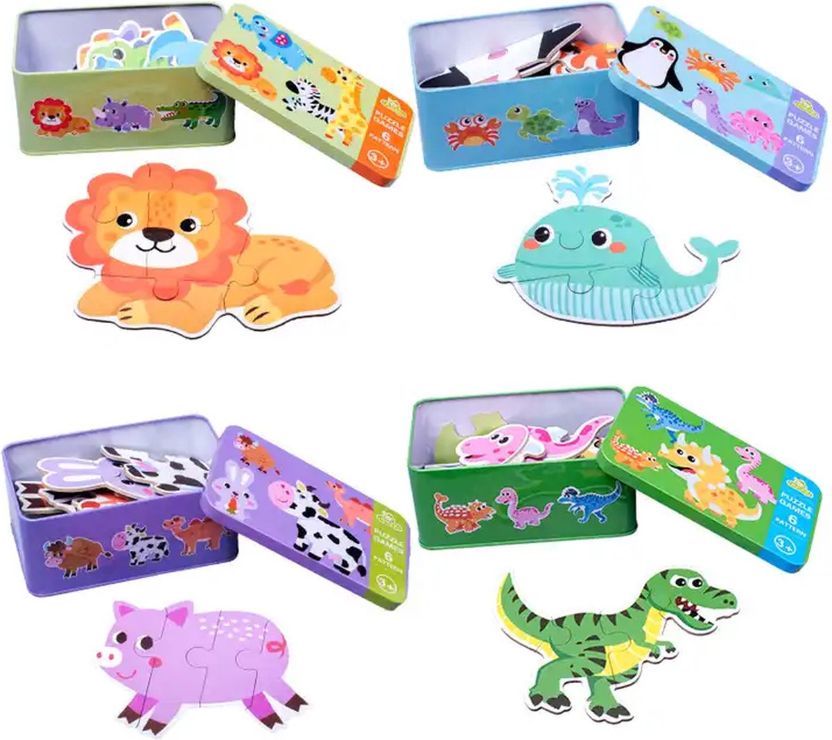 6 in 1 boerderijdieren houtenpuzzel in blik