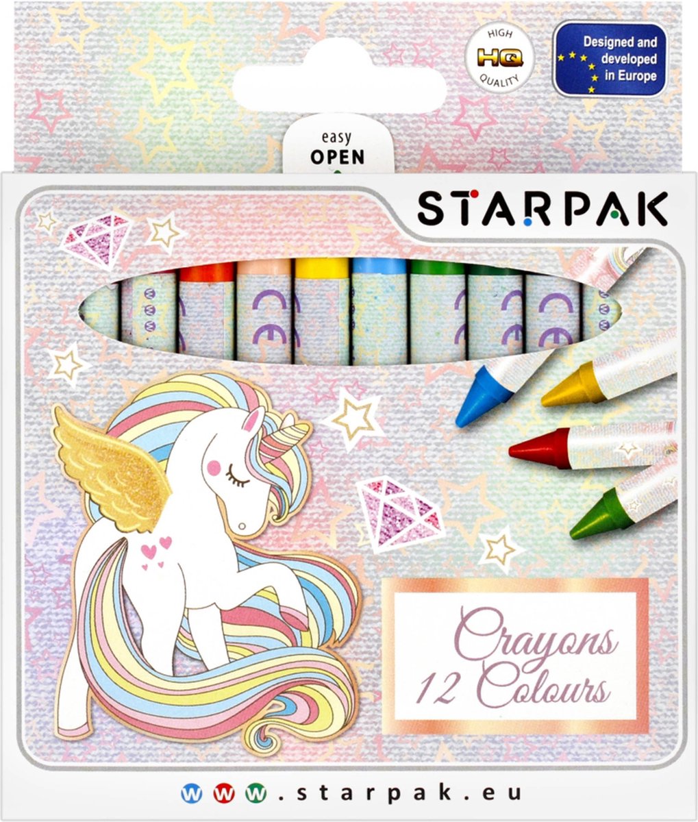 Eenhoorn kleurpotloden, krijtjes, in 12 kleuren