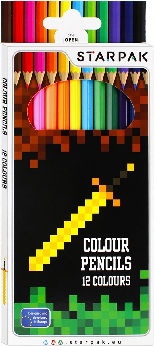 Pixel Game - Potloodkrijtjes, schoolkrijtjes 12 kleuren