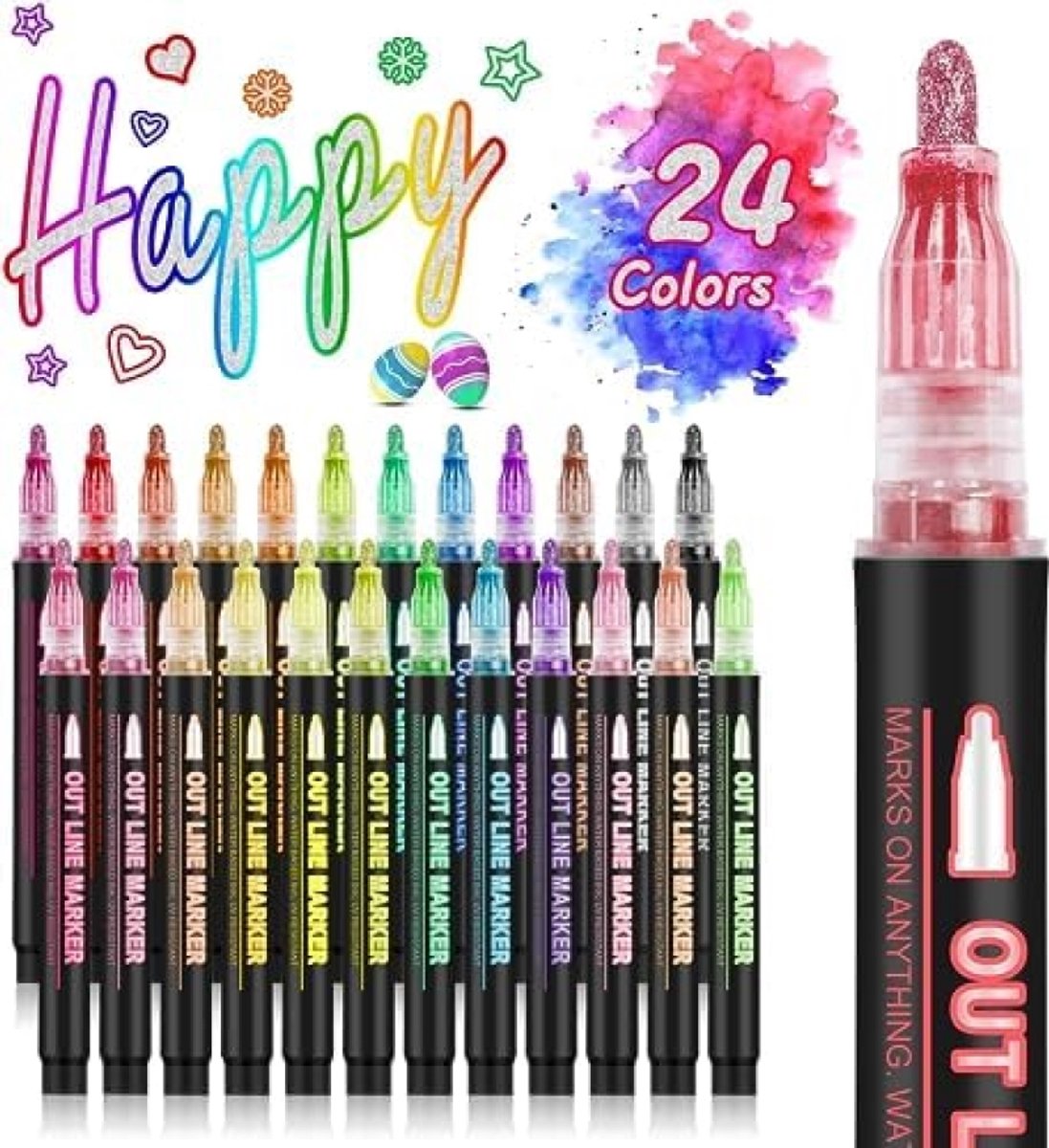 24 Kleuren Glitterstiften Set - Magische Metallic Toverstiften voor Kinderen - Perfect voor Knutselen, Scrapbooking en Creatieve Projecten - Cadeau voor Meisjes en Jongens