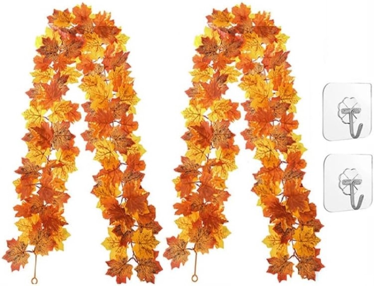 Herfstslinger Set van 2 - Kunstmatige Esdoornbladeren Decoratie - 175 cm per Stuk - Herfstdecoratie voor Binnen en Buiten - Bruiloft, Feest, Thanksgiving, Kerst