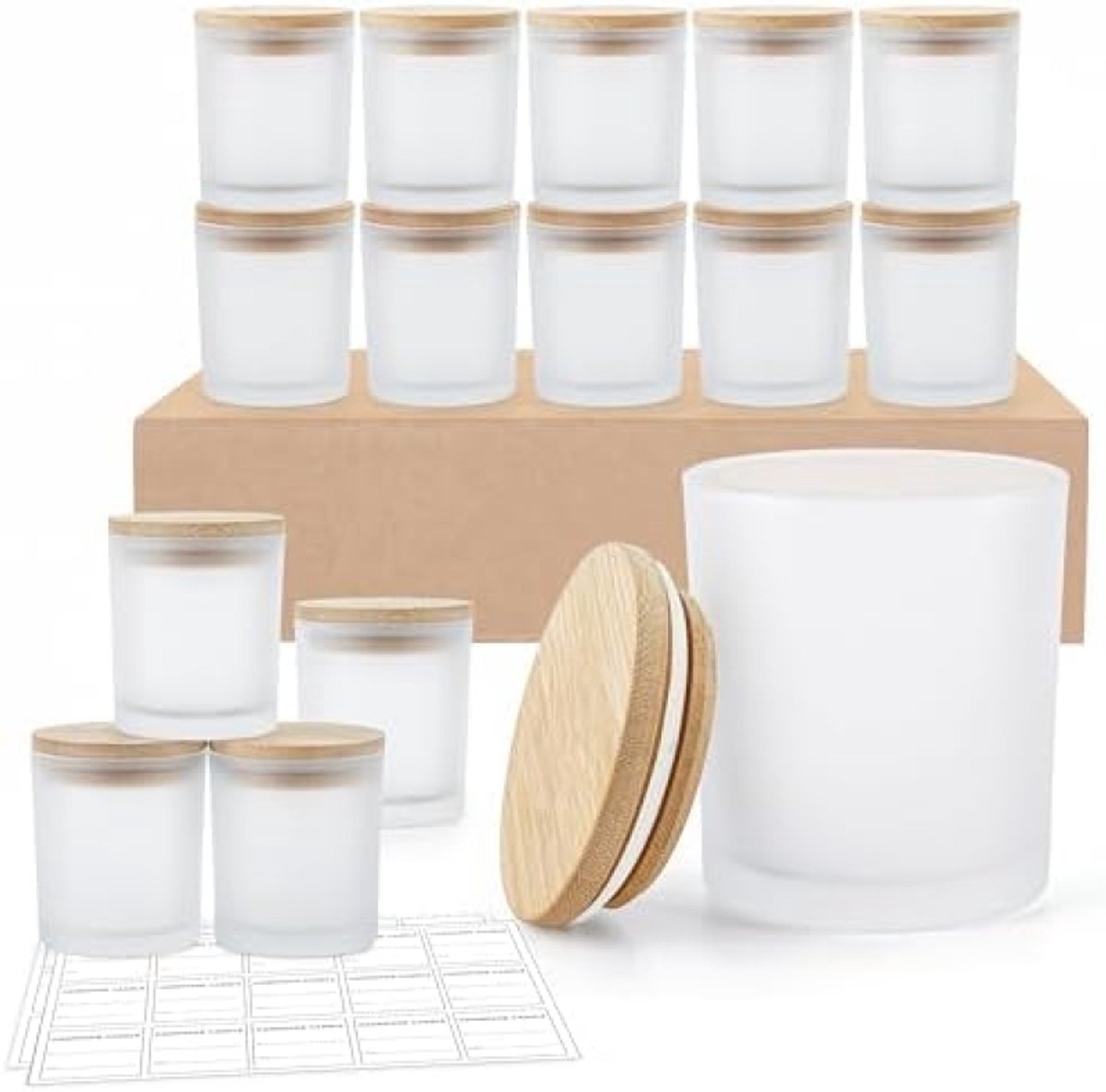 PromoHome 15 Stuks 170 ml Glazen Kaarsen Potten Set met Deksels - DIY Kaarsen Maken Set - Inclusief Labels en Marker voor Hobby en Ambachtelijke Projecten