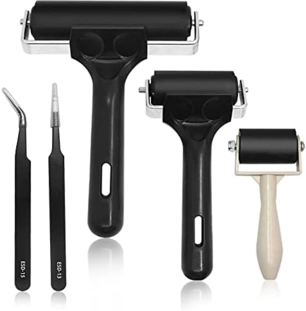 PromoHome 3-Pack Rubberen Inktrollers met Pincet Set voor Stempelen en Knutselen