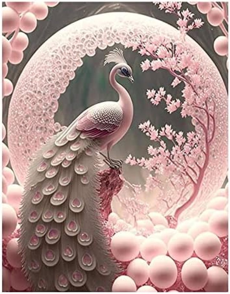 PromoHome 3D AI Diamond Painting Pauw Glitter 40 x 50 cm Diamant Schilderij Volwassenen Kinderen Roze Pauw Dieren Creatief Knutselen