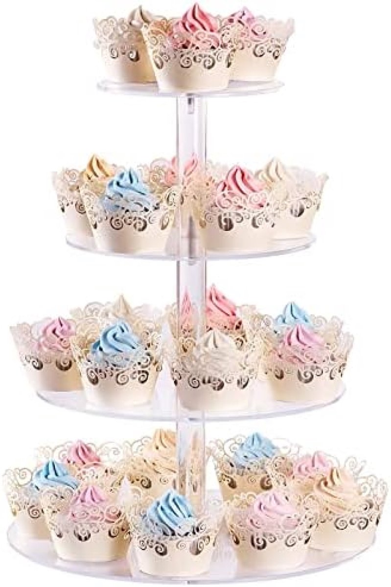 PromoHome 4-laags Cupcake Standaard - Transparante Gebakken Toren voor Feesten