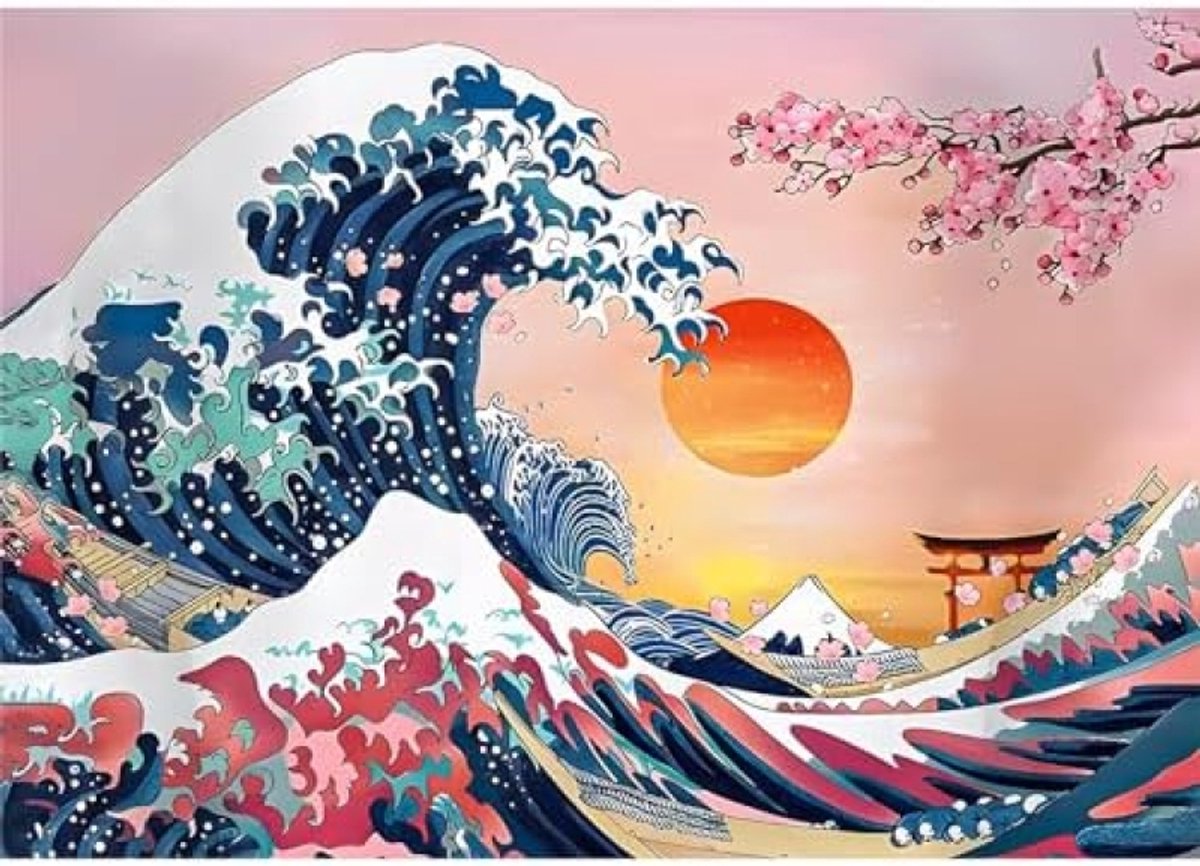 PromoHome 5D Diamant Schilderij Kersenbloesem Landschap - Complete Diamond Painting Kit voor Volwassenen - DIY Muur Decoratie 40x30 cm