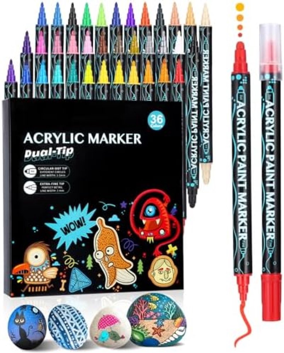 PromoHome Acrylverfstiften Set - 36 Kleuren Dubbele Punt voor Creatieve Projecten