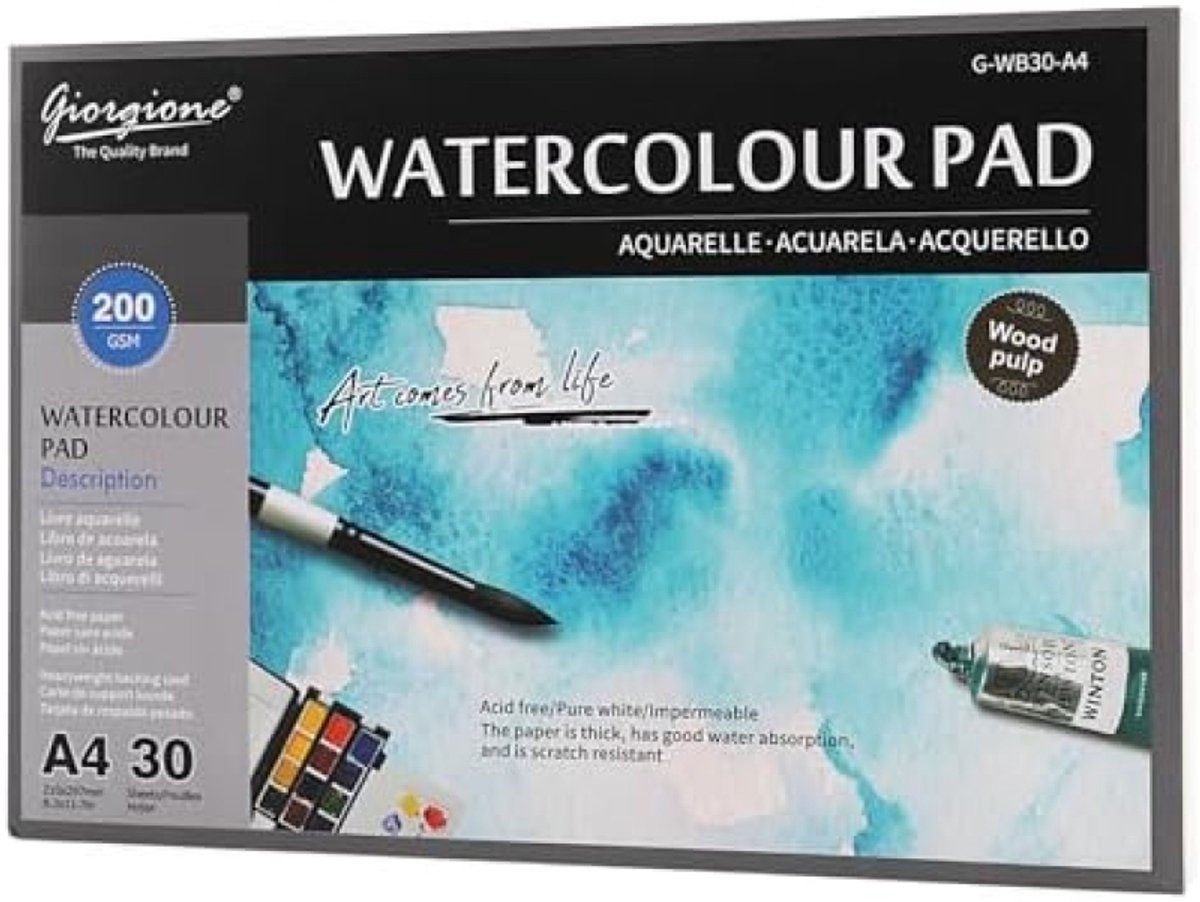 PromoHome Aquarel Tekenschrift A4 - 30 Vellen Zwaar Papier voor Kunst en Creativiteit